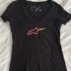 Astars Black V-Neck Tee with Multicolor Star Logo
